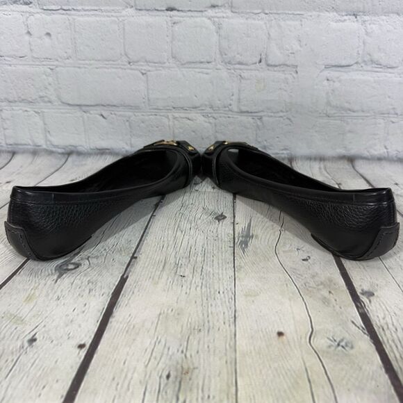 Tory Burch Open Toe Sandals Women Size 7 Embellished Black Gold Logo Flat Preppy - Picture 6 of 16